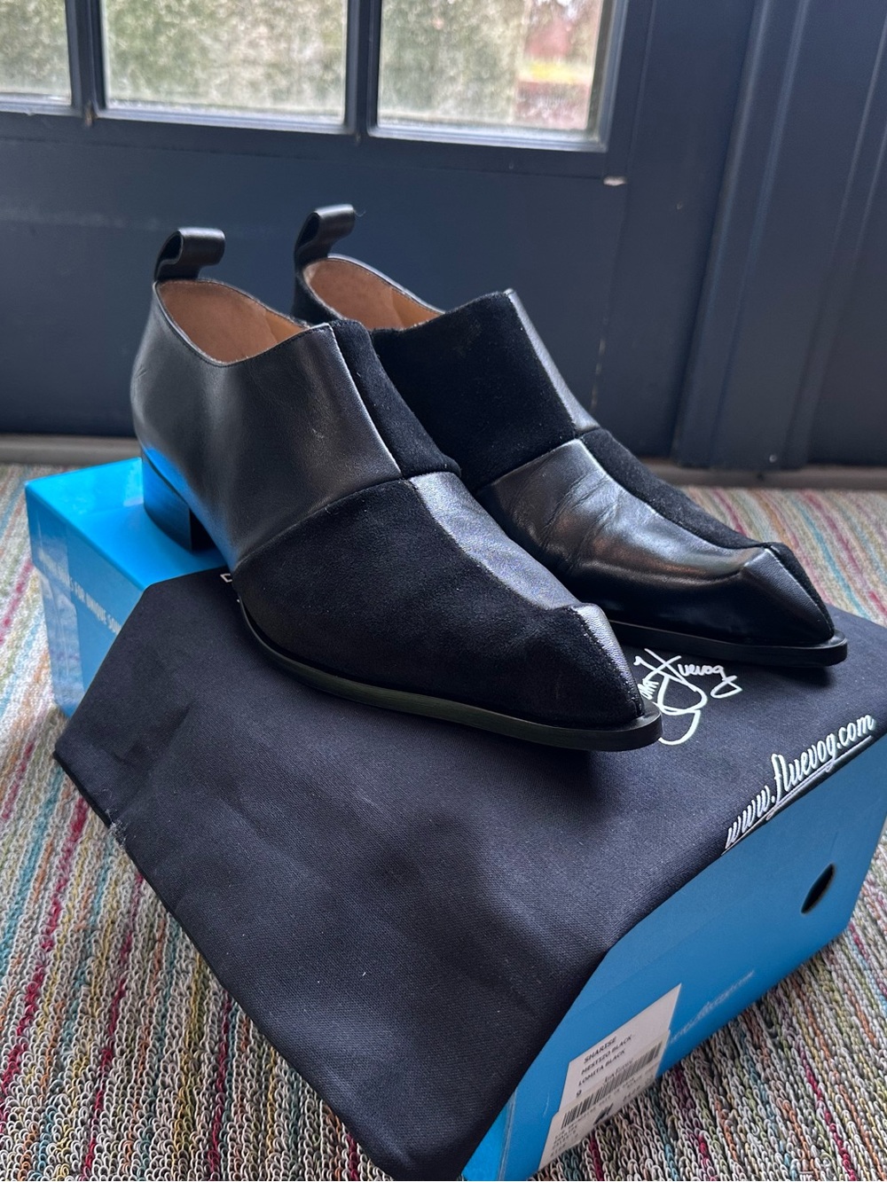 Fluevog NEW IN BOX Swordfish Sharise black contrast bump toe loafers-9 (fit 8.5)